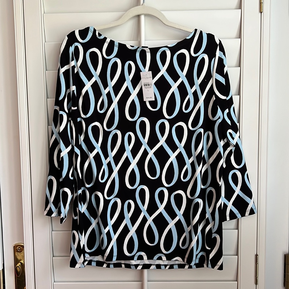 NWT Ann Taylor Factory Boat Neck top - black/light blue/white